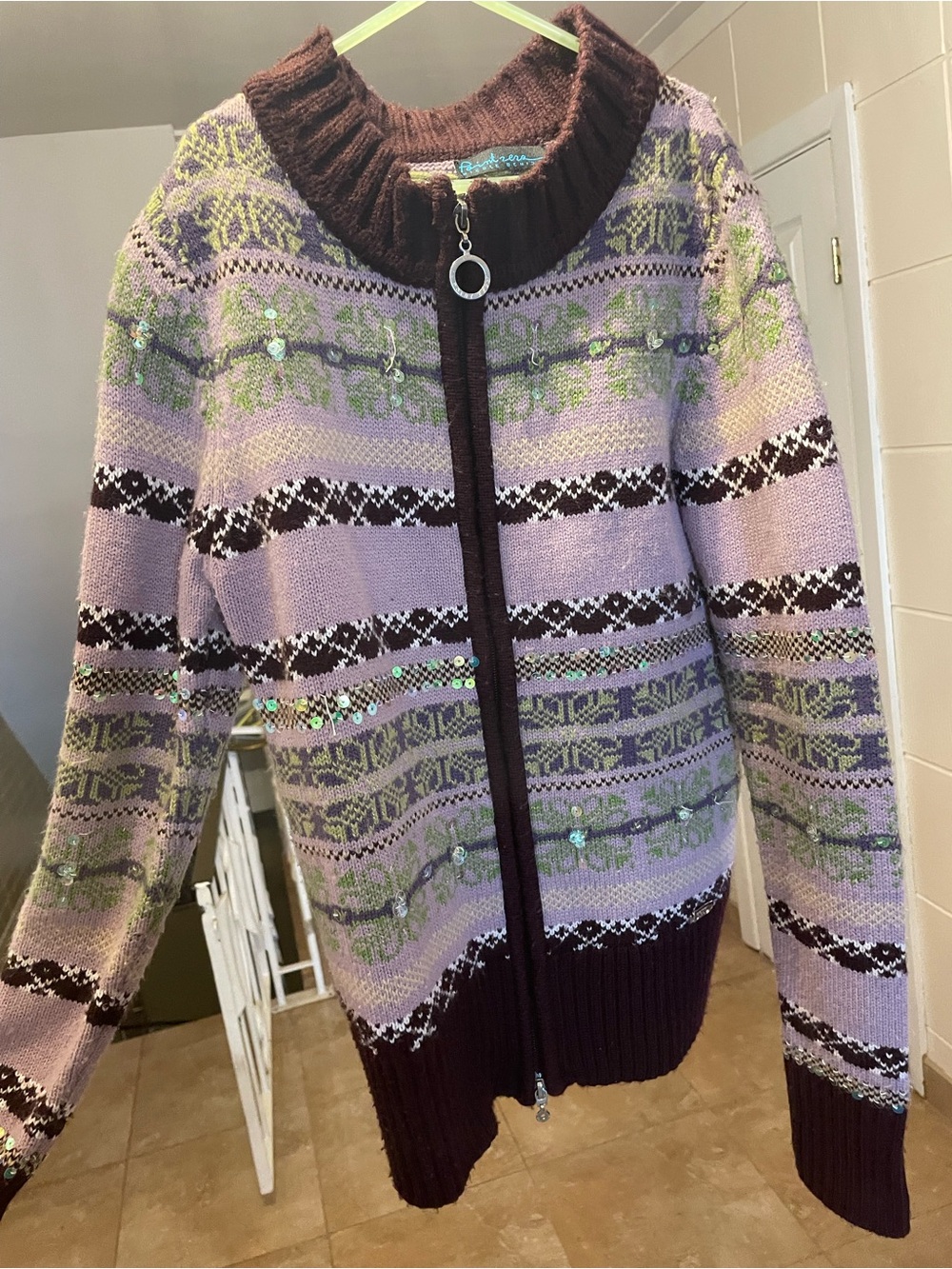 Point Zero Lavender & Brown Zip Fair Isle Cardigan